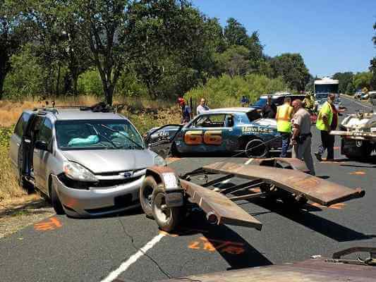 race car trailer crash